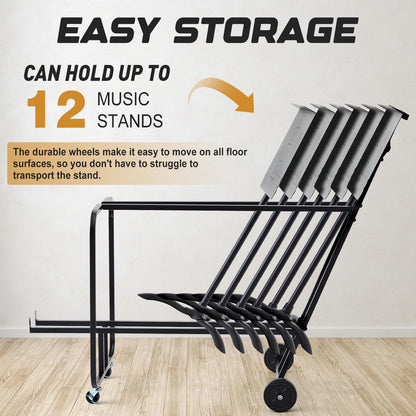 Music Stand Storage Cart for 12 Melody Music Stands Metal Portable