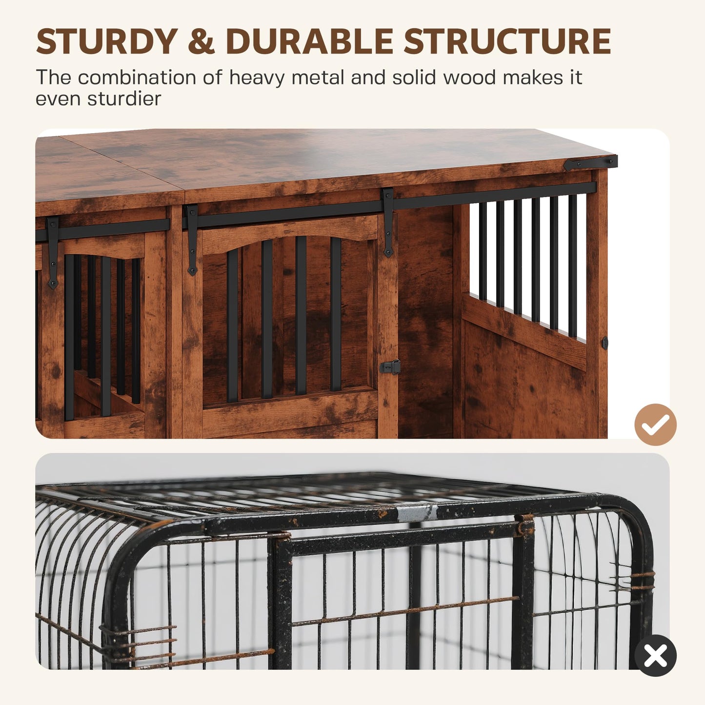 Homiflex 72" Double Dog Crate Furniture for 2 Medium Large Dogs Wooden Heavy Duty Dog Kennel Furniture with 2 Sliding Doors and Divider Decorative Dog Cage TV Stand End Table for Indoor, Brown