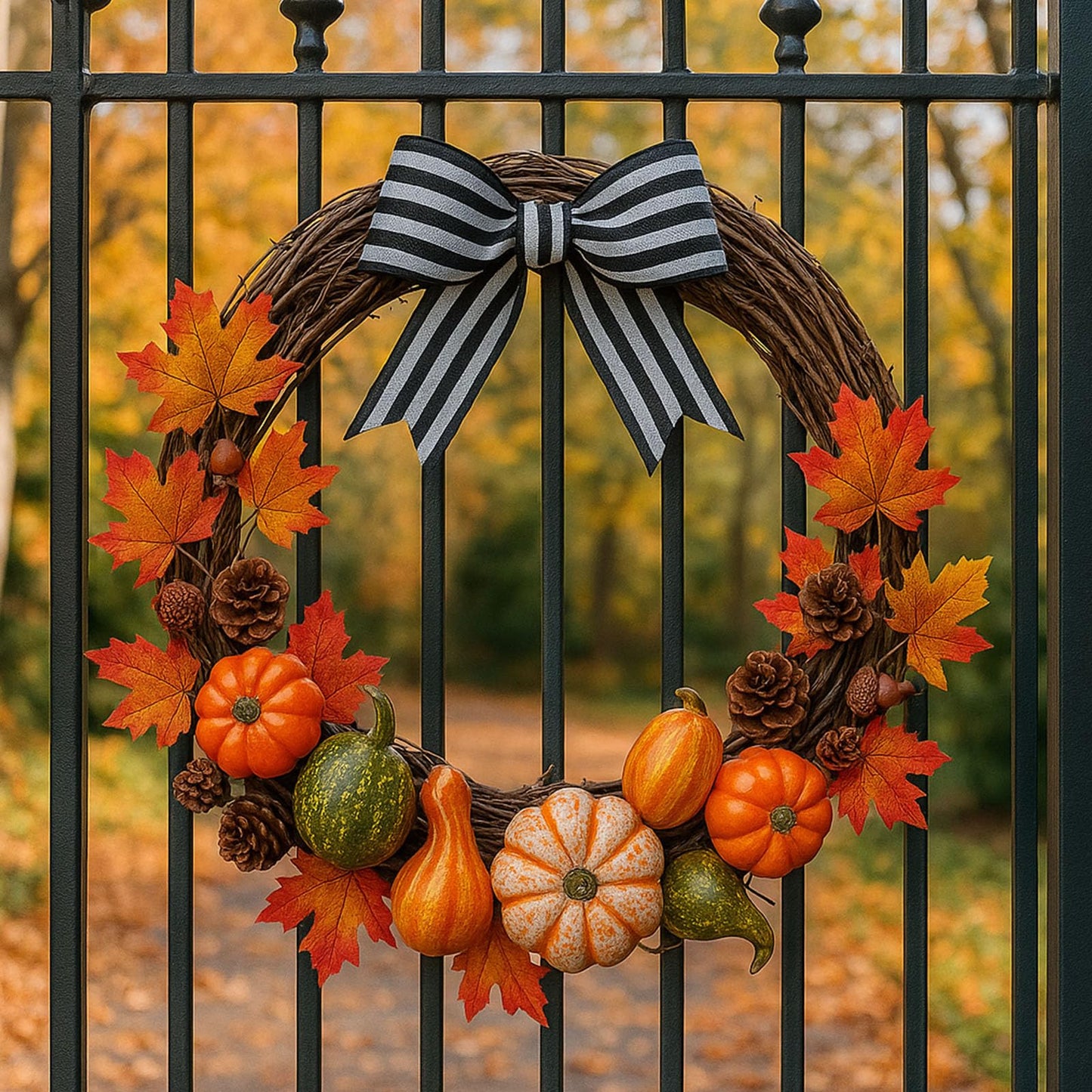 DomeStar Thanksgiving Mini Pumpkins, 8 Assorted Fake Pumpkins and Grounds 30 Maple Leaves 10 Acorns 2 Pine Cones Bowl Filler Fall Garland Wreath DIY Crafts for Harvest Table Centerpieces