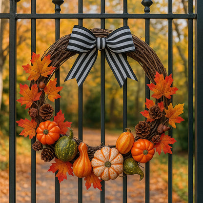 DomeStar Thanksgiving Mini Pumpkins, 8 Assorted Fake Pumpkins and Grounds 30 Maple Leaves 10 Acorns 2 Pine Cones Bowl Filler Fall Garland Wreath DIY Crafts for Harvest Table Centerpieces