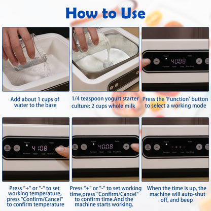1.7-Quart Yogurt Maker with Adjust Temp(21°C-48°C/70°F-118°F) & Time(1-99h),110V-240V Auto-adaptive,Steel Inner Pot,BPA-free,Celsius Increment,Real-Time Countdown LED Display (Without GLass Jars)