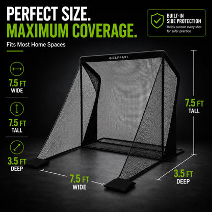 GOLF PAPI Golf Practice Net – 7.5 ft Compact Golf Hitting Net with Steel Frame and Side Net Protection – Indoor & Outdoor Golf Training Net for Backyard, Garage, or Simulator Use