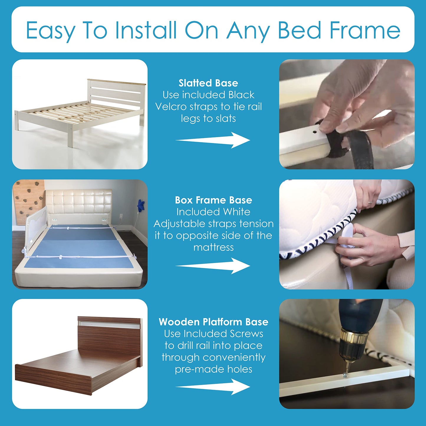 Bed Rail for Toddlers & Infants – Universal Toddler Bed Rails for Twin, Full Size, Queen &King Beds with Thick Mattresses & Recessed beds - White 59W*23.5H (Pack of 1)