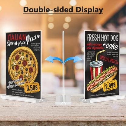 MaxGear Acrylic Sign Holder 8.5x11 Inches 2 Pack, Double Sided Clear Display Stand Table Top Paper Holder, Vertical Menu Flyer Stand, Plastic Frame for Stores, Restaurants, Hotels, Office