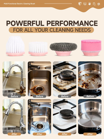 Pink Electric Spin Scrubber, Cordless Handheld Dish Scrubber Brush for Kitchen & Bathroom, Power Scrubber for Cleaning Sink, Grout, Shower, Aesthetic Pink Kitchen Accessories & Supplies