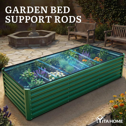 YITAHOME 4pcs 8x4x2 ft Galvanized Raised Garden Bed Kit, Large Metal Planter Box with Gloves, Safety Rubber & Support Rod, Outdoor Flower Bed for Plants Vegetables, Green