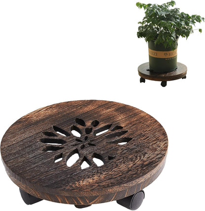 Timwooly 12" Plant Caddy Plant Stand with Wheels Rolling Plant Stand Heavy Duty Wood Plant Caddy, Heavy Duty Rolling