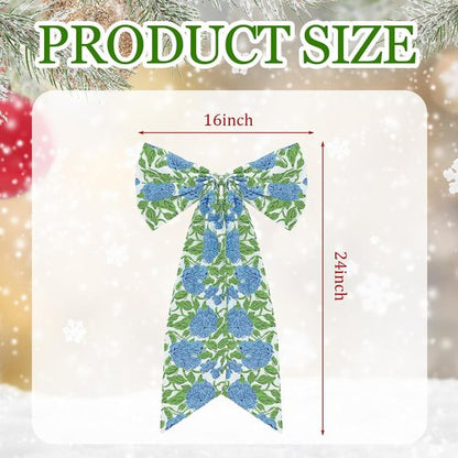 HunnmingRe Hydrangea Bow Wreath Sash - 24 x 16 Inch Christmas Decor for Front Door | Blue Green Floral Burlap