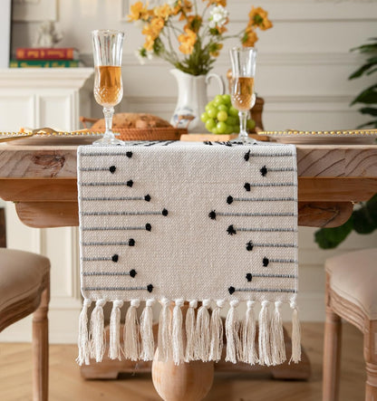 13 108 Inch Boho Table Runner x Long Natural Cotton Woven Runner with Tassels for Home Dining Table dcor, for Modern