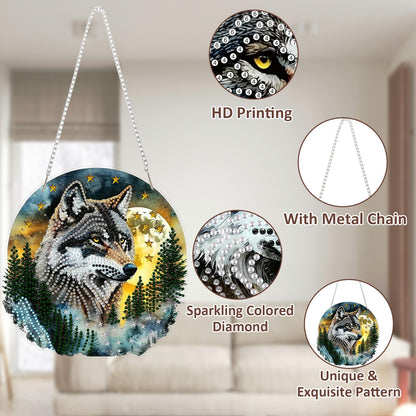 SENQAO Hanging Diamond Art Painting Kits for Adults Beginners, 5D Special Shape Diamond Art Kits, Wolf Crystal Rhinestones Diamond Gem Art Painting for Home Garden Wall Decor