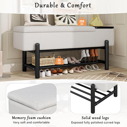 Merax Entryway Shoe Bench with Flip-Top Storage Compartment and Padded Seat Cushion, Modern Storage Bench with 2-Tier Shoe Rack Organizer for Entryway, Hallways, Front Door Entrance, Foyer, Black