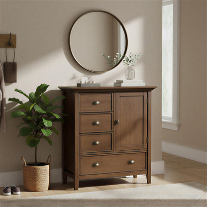 SIMPLIHOME Redmond Storage Cabinet - 39 inch Wide Solid Wood Medium Storage Cabinet in Rustic Natural Aged Brown, Transitional Accent Cabinet for Entryway with 4 Drawers and Cabinet Storage
