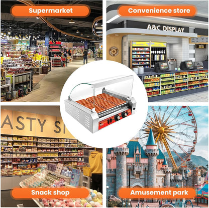 1700W Hot Dog Rollers,30 Hot Dog Capacity 11 Non-Stick Stainless Steel Rollers,Hot Dog Machine with Dust Cover,Hot Dog Roller Machine with Dual Temp Control and Led Light/Detachable Drip Tray (White)