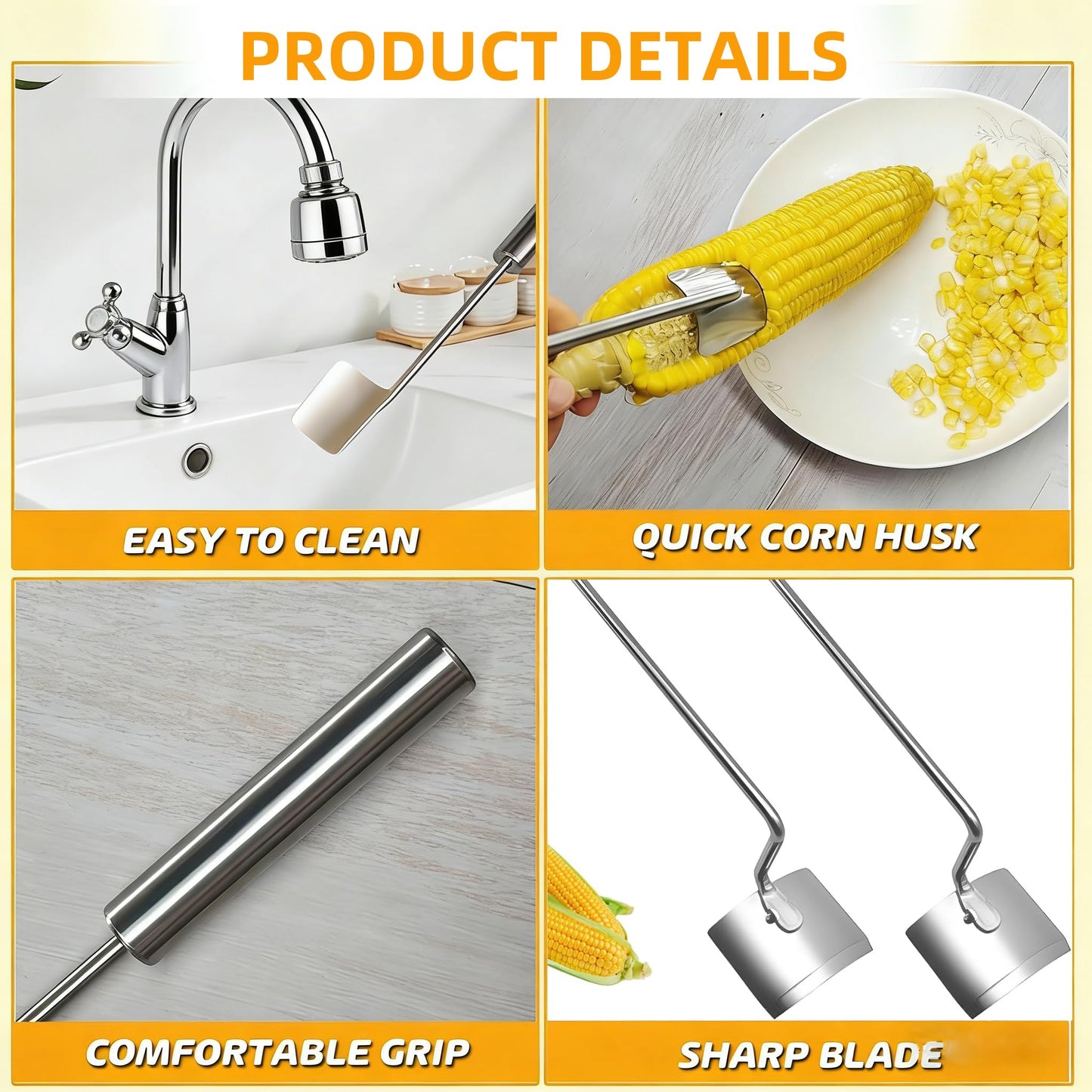 2PCS Corn Peeler, 2026 New Upgrade Corn Cob Peeler Stripper Cutter Remover,Stainless Steel Corn Stripping Tool for Corn on the Cob for Home Kitchen, Restaurant, Picnic