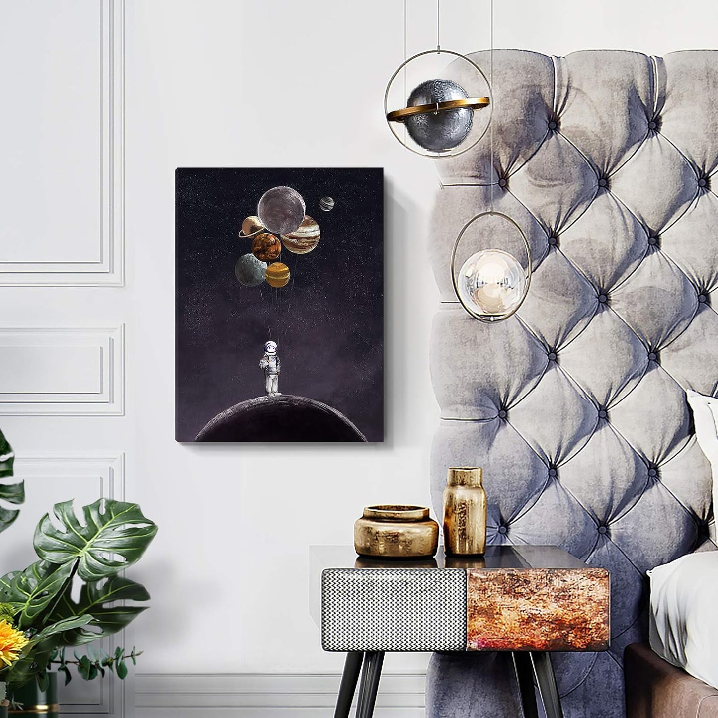 ARTZON Inspirational Wall Art Canvas Print, Astronaut Holding Planet Framed Artwork for Bedroom & Office, 12x16inch
