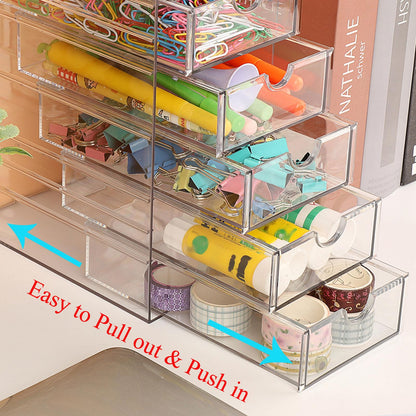 Hipiwe Plastic Drawer Organizer Clear Desktop Drawers Box with 6 Pull Out Drawer Compact Storage Box for Cabinet Vanity Bathroom Bedroom Pantry Shelf Office Closet Organization