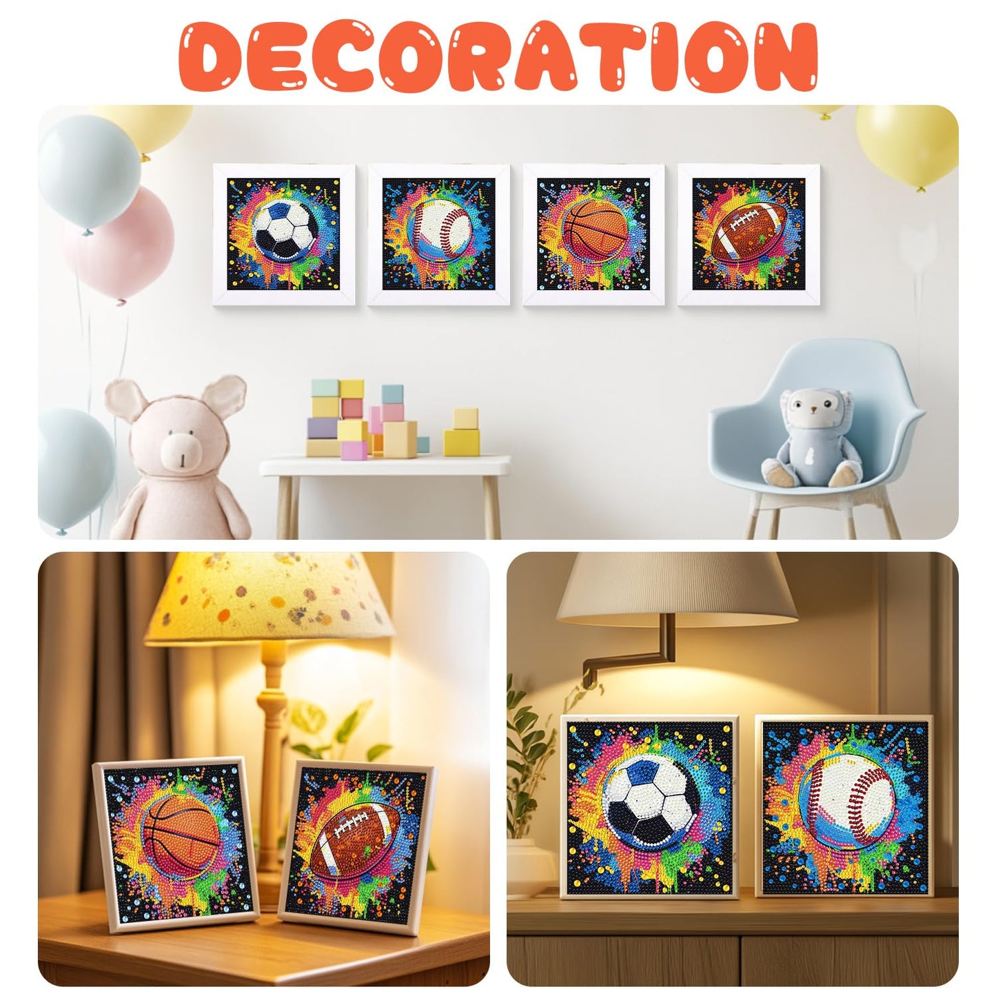 Mandun 4 Pack Ball Diamond Art Kits for Kids, DIY Ball 5D Diamond Painting Kits, Full Round Drill Gem Art Home Wall Decor 6x6 inch