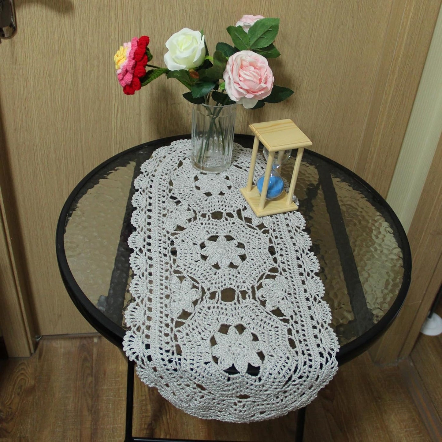 BIBITIME Handmade Crochet Lace Doilies, 10" x 22", Light Grey, Pack of 1 PC for Home Kitchen