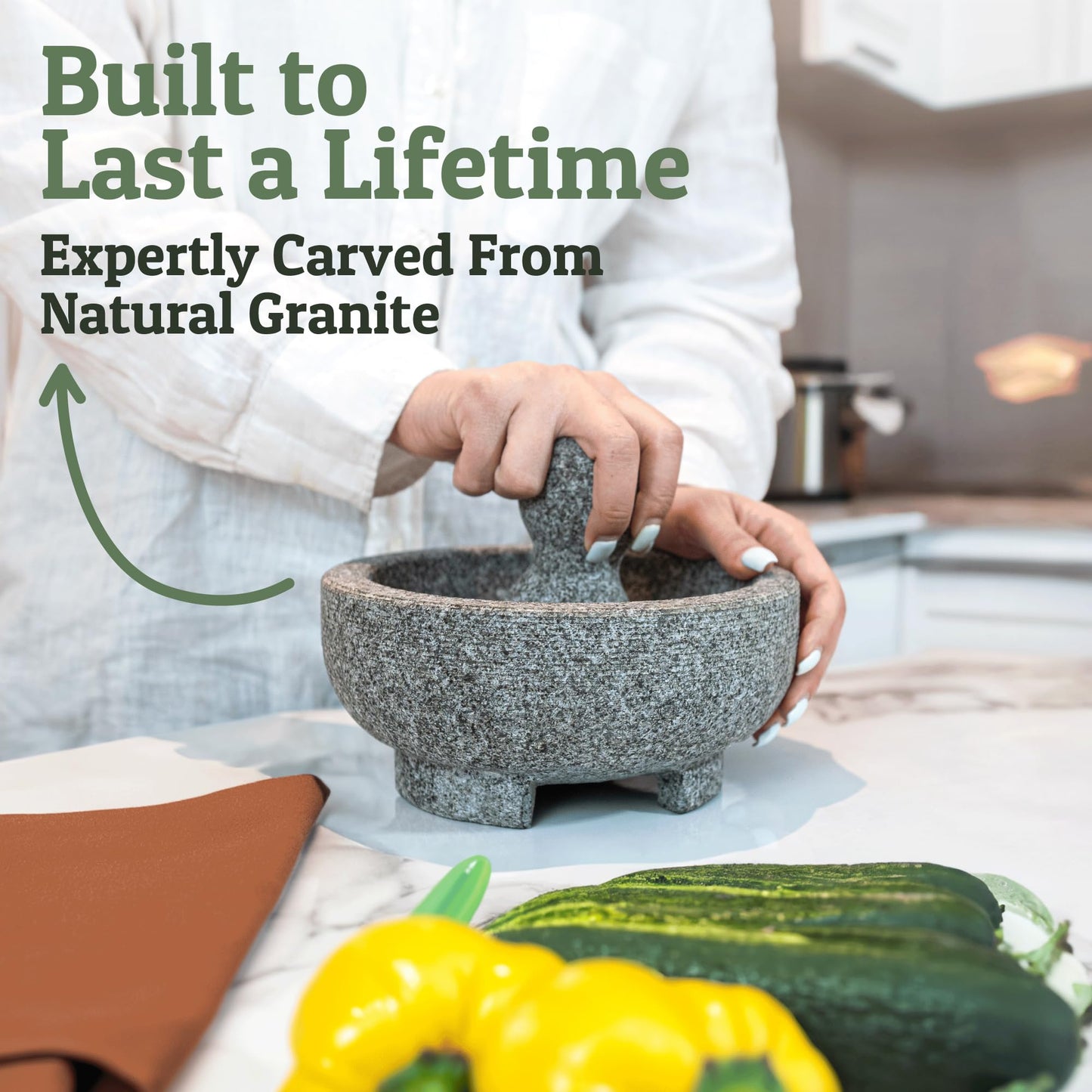 PriorityChef Granite Mortar and Pestle Set - 6.1 Inch Natural Stone Molcajete Mexicano for Spices, Seasonings, Pastes - Pestle and Mortar Bowl for Fresh Guacamole, Salsa, Pesto, Small, Grey