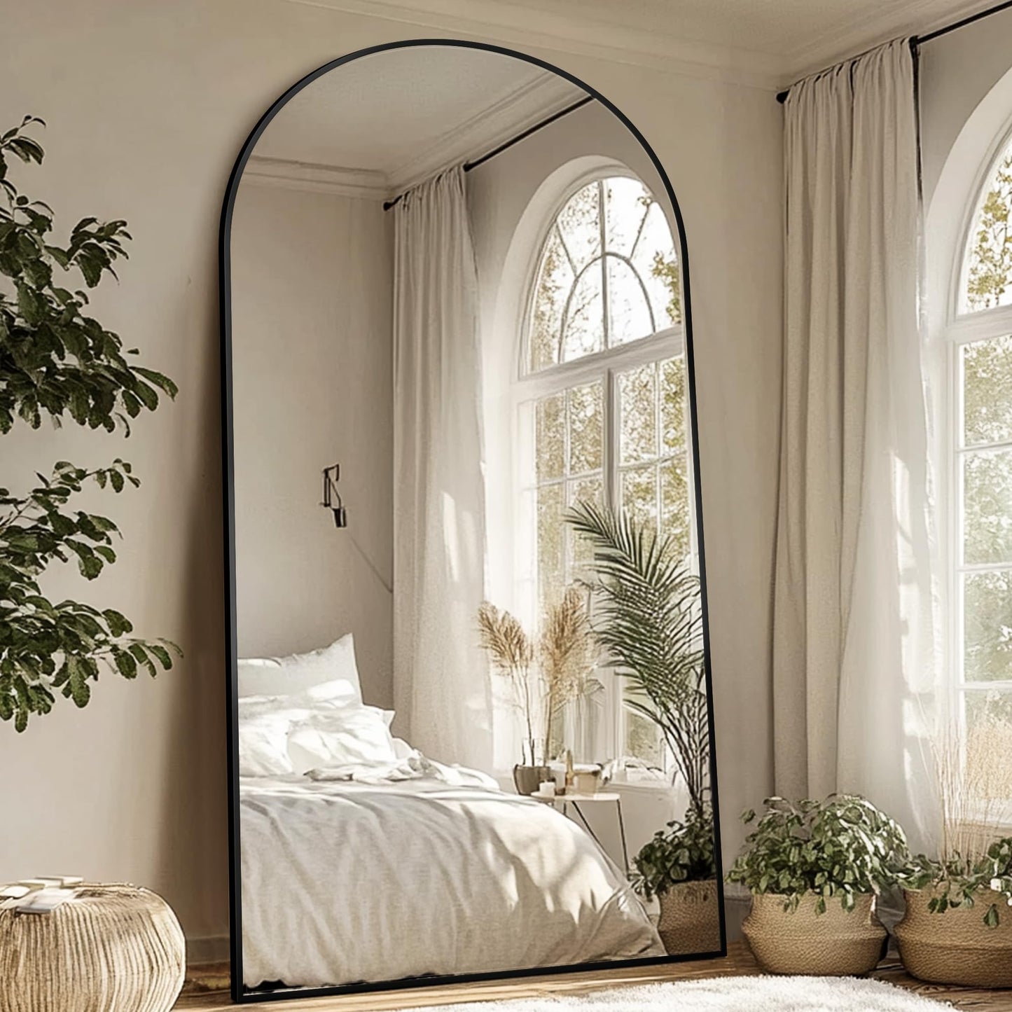 Antok Full Length Mirror, 44"x82" Floor Mirror with Stand, Hanging Mounted Mirrors for Bedroom, Living Room, Cloakroom, Dining Rooms, Black, Arched