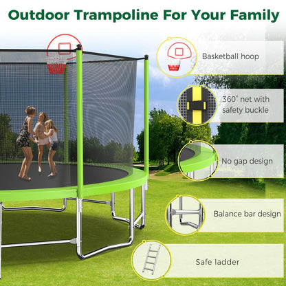 Tatub Upgrade 16FT Trampoline for Kids and Adults, Outdoor Recreational Trampolines with Basketball Hoop & Enclosure Net, Green