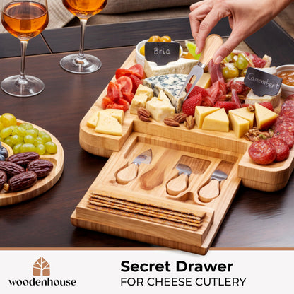 Bamboo Charcuterie Boards Gift Set - Meat and Cheese Tray with Utensils, Fruit Tray, and 2 Sauce Bowls Included - Bamboo Cheese Platter - House Warming Gifts New Home Couples & Family, Wedding Gifts