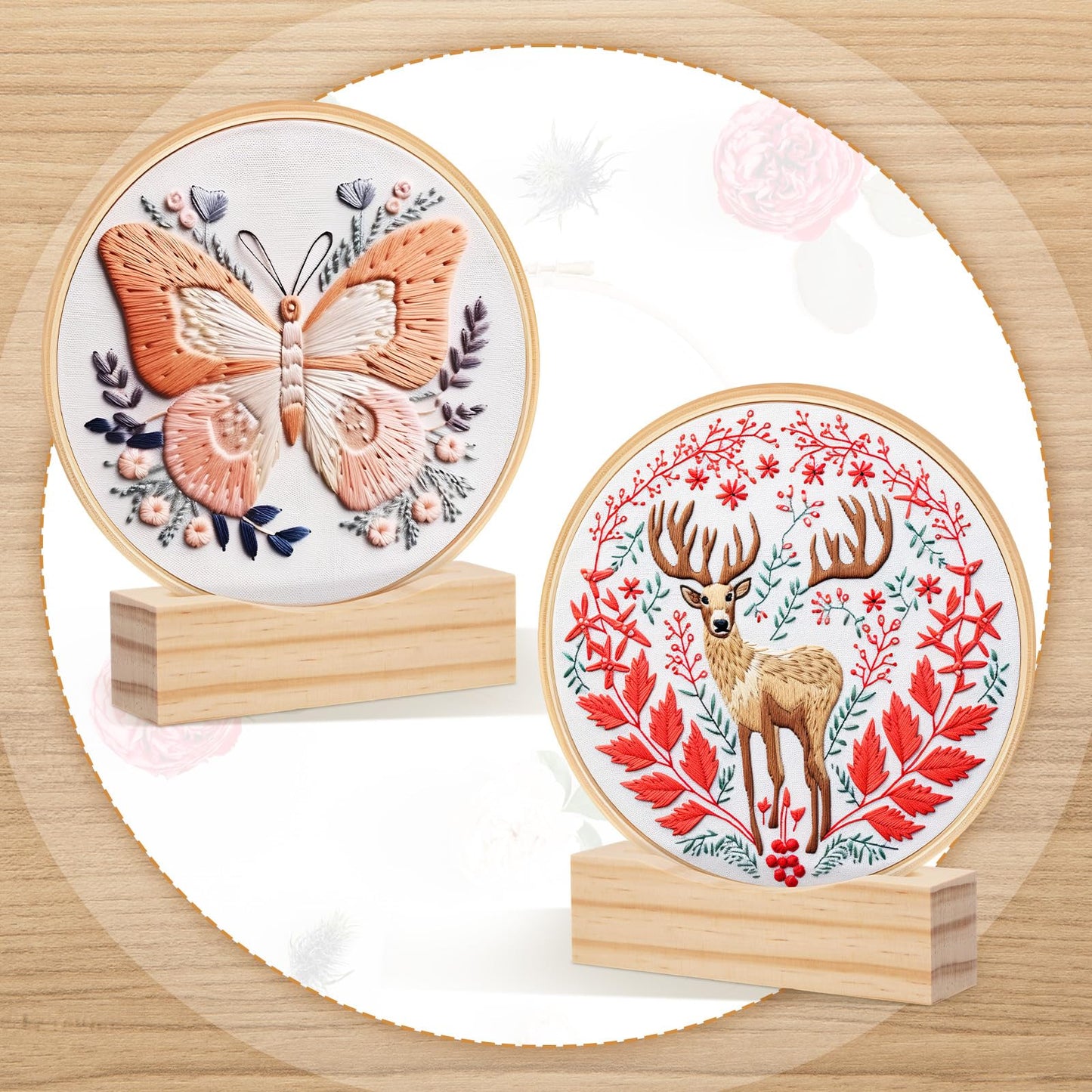 Chunful 6 Pcs Embroidery Hoop Display Stand Wooden Embroidery Frames Holder 2 Tier Groove Cross Stitch Hoop Stand Base Accessories for Display Works Home Exhibition Decor (4.29" X 1.3" X 1.57")