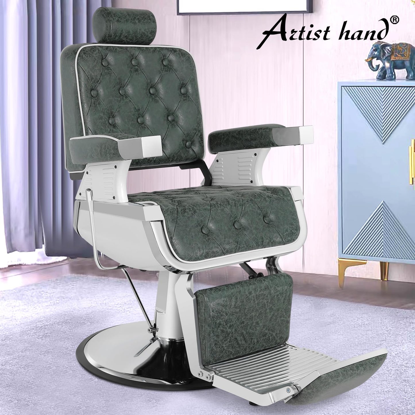 Artist hand Barber Chair Salon Chair Heavy Duty Hydraulic Recline for Hair Stylist Tattoo Salon Beauty Spa Chair Styling Equipment (Green)