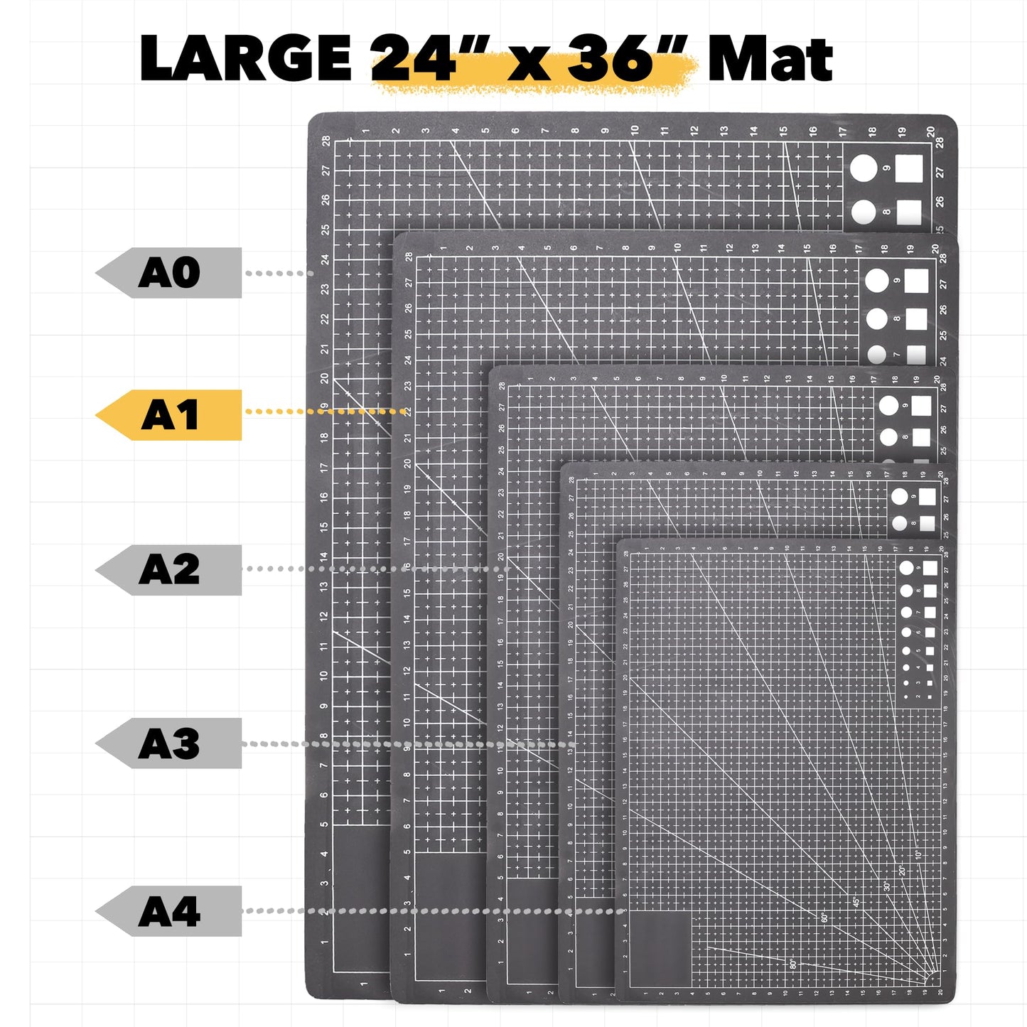 Mandala Crafts Self-Healing Cutting Mat, Black Gray 24" x 36" – A1 Large Double-Sided 5-Ply Rotary Cutting Board for Sewing, Quilting, Fabric, Leather, Craft, and Scrapbooking