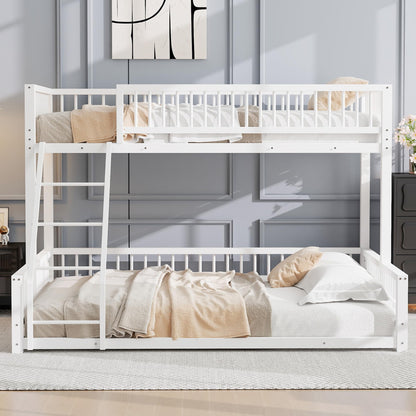 Bellemave Metal Twin XL Over Queen bunk Bed, Floor Twin XL Over Queen Bunk Bed Frame with Ladder and Safety Guardrails, White