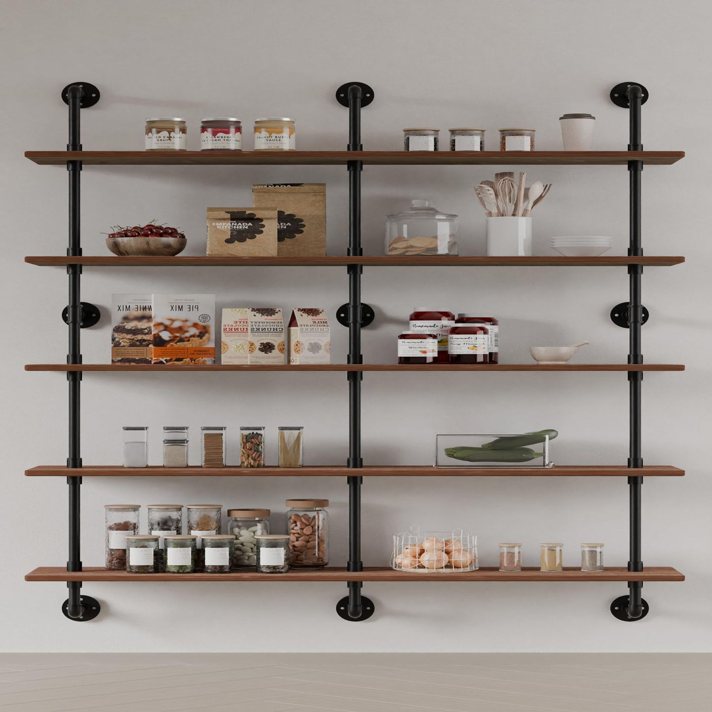 HDDFER Industrial Pipe Shelf Shelving Bookcase, Wall Mounted Rustic Bookshelf 60 Inch, Floating Bookshelves for Wall,Retro Wood Metal Pipe Industrial Shelves for Living Room
