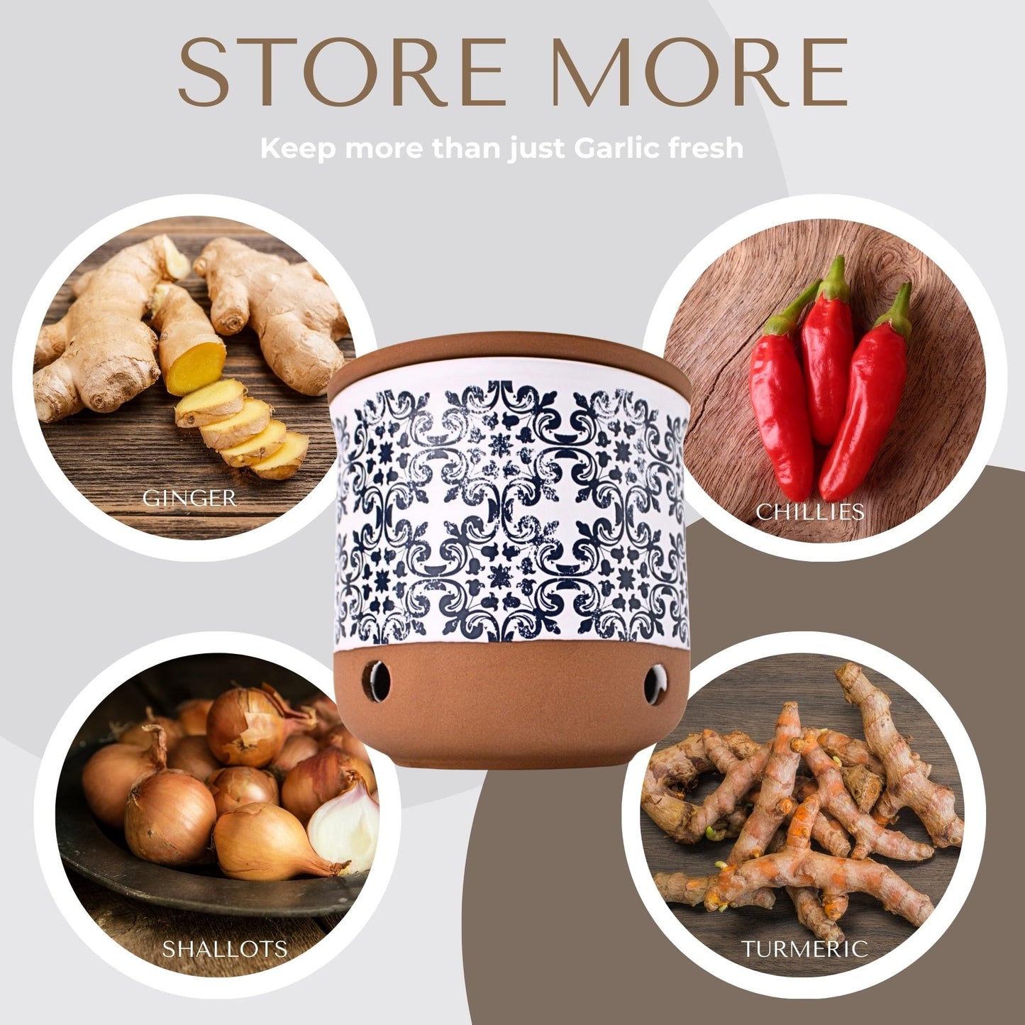 Okavango Ceramic Garlic Keeper - garlic keepers - garlic storage container- Garlic Holder Countertop -Garlic Jar - garlic keeper for counter - garlic container (Terracotta, 16oz)