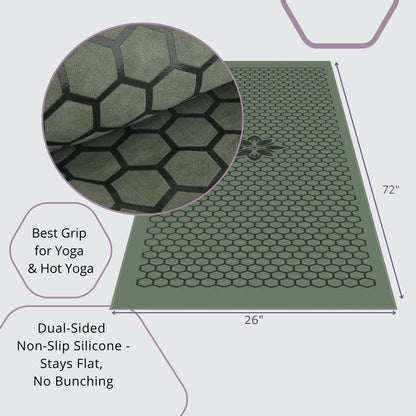 Clever Yoga Hot Yoga Mat Towel – Non-Slip Grip for Hot Yoga, Sweat Absorbent, Honeycomb Silicone Grip, Stays Flat – Ideal for Pilates, Travel, Washable & Lightweight - Dark Blue