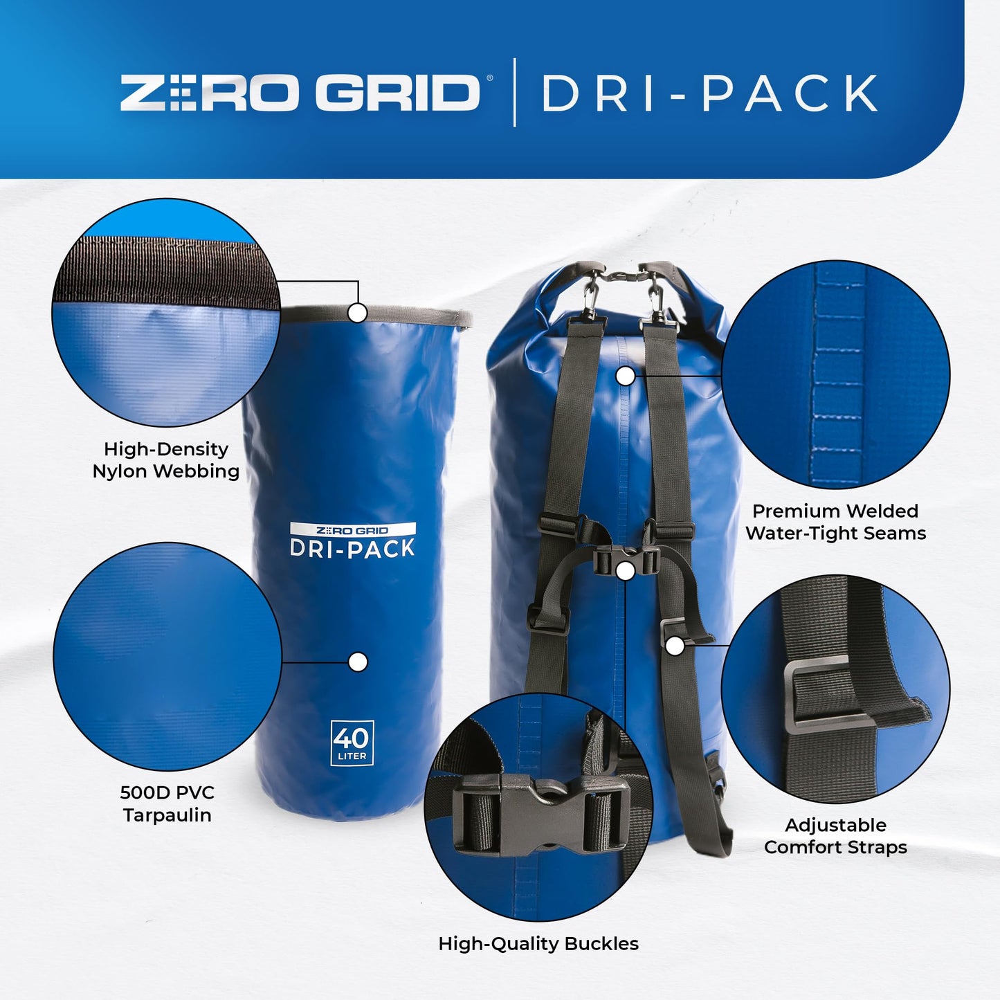 Zero Grid Dry Bag Perfect for Hiking, Camping, Canoeing Multi Sizes Waterproof Keep Goods Dry (10 Liter)