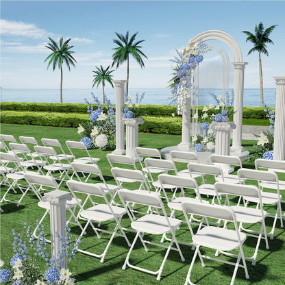 MuLu Evo 20 Pack Folding Chairs, Portable Party Chairs, Stackable Commercial Seat with Steel Frame, White Plastic Seat, Capacity for 350lb, for Office Wedding Party Patio Dining Events