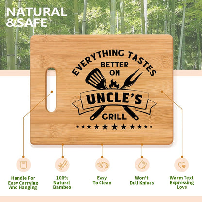 Unique Bamboo Cutting Board - Best Uncle Birthday Gifts from Niece Nephew - Cool Gifts for Uncle's Grill