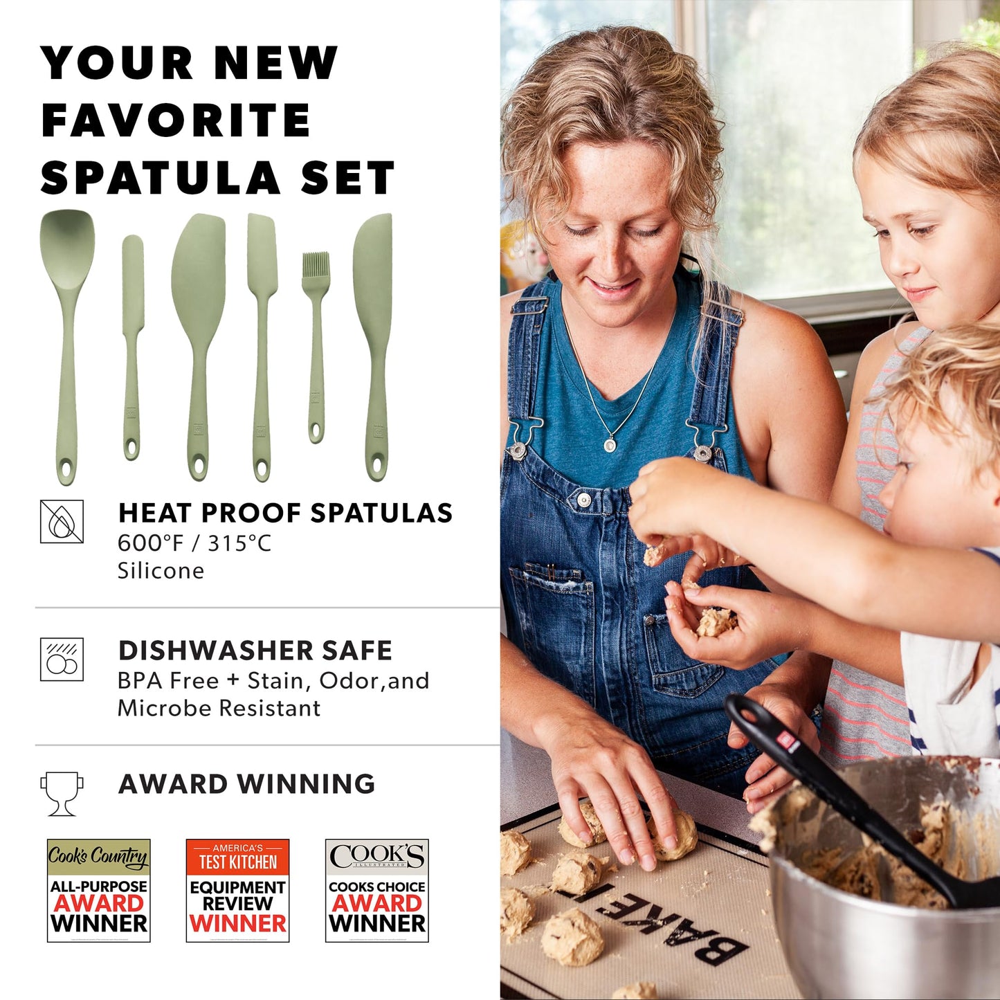 DI ORO 6-Piece Silicone Spatula Set - Rubber Kitchen Utensils for Baking, Cooking & Mixing - Heat-Resistant 600°F BPA Free Spatulas for Nonstick Cookware - Dishwasher Safe (Sage Green)
