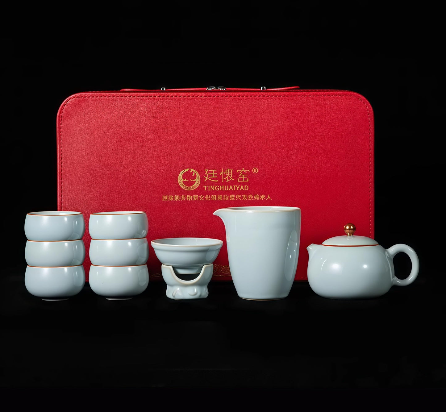 10 Pcs, Top Ceramic China Tea Set, Bone China Tea Cups Set, Fine China, Teacup, Chinese Gifts (Grayish green)