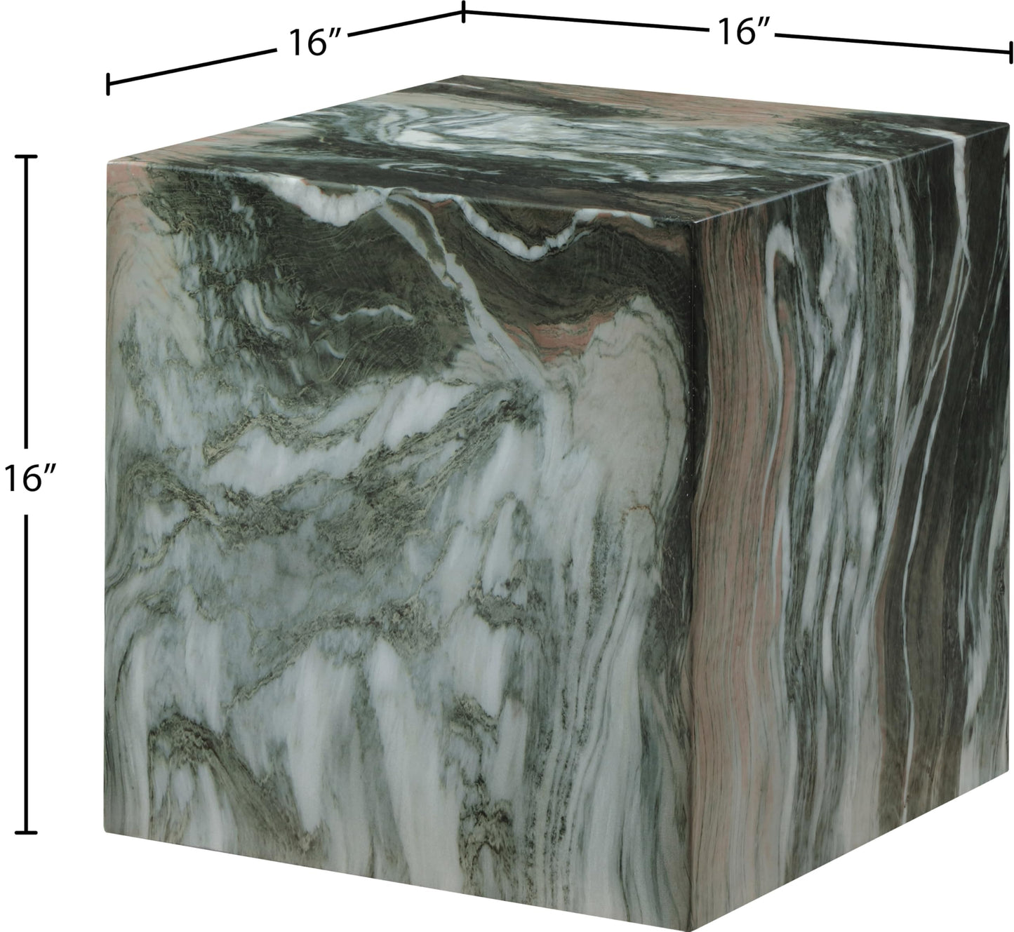Meridian Furniture 99029Green-ET Piazza Collection Art Deco Indoor/Outdoor Concrete End Table with Green Marble Finish, 16" W x 16" D x 16" H, Green
