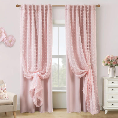 2 84 Inch Light Blush Pink Blackout Curtains for Bedroom Nursery Girl Panels,Shabby Chic Floral Pattern Sheer Double