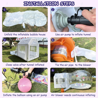 10ft Inflatable Bubble House Dome with Tunnel for Kids, Clear TPU Balloon Tent for Parties, Includes 450W Air Blower & 600W Air Pump