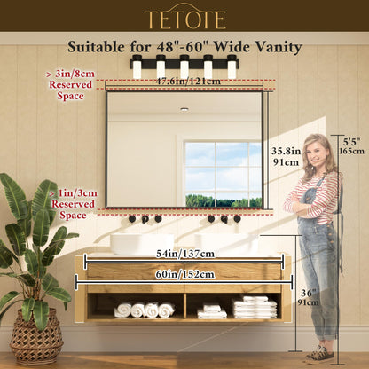 TETOTE Brushed Nickel Bathroom Vanity Mirror 48" x 36" Beveled Framed Bathroom Wall Mirror for Over Sink Brushed Nickel, Tempered Glass, Modern Farmhouse Bedroom, Entryway, Living Room