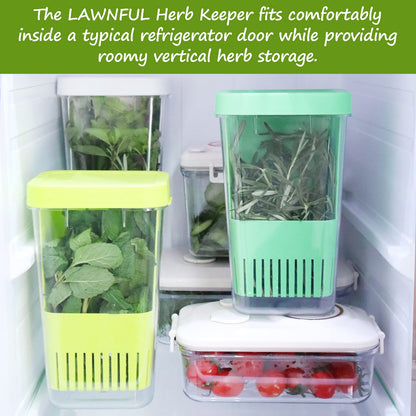 LAWNFUL 2 Pack Fresh Herb Keeper for Refrigerator, Clear BPA-Free Herb Saver, Storage Container for Cilantro, Parsley, Thyme, Mint & Asparagus, Preserver Keeps Fresh Herbs for 3 Times Longer