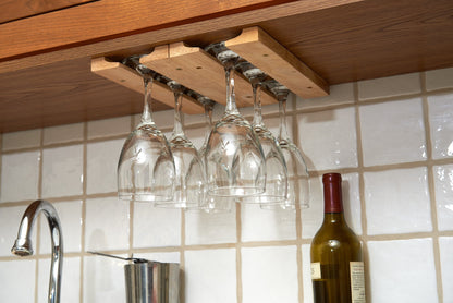 Fox Run Mounted Under Cabinet Wooden Wine Glass Holder Rack, 11 x 7 x 0.75 inches, Brown