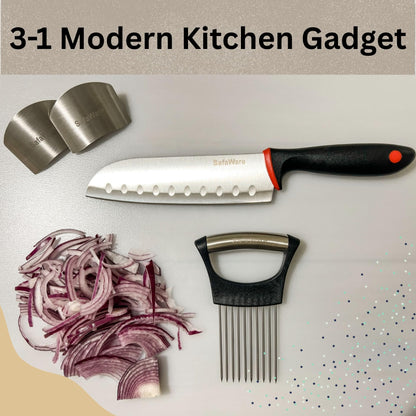 SafaWare onion holder for slicing with finger holder stainless steel onion slice holder finger protectors with bread knife, Stainless steel onion slice holder Lemon slicer vegetable cutter