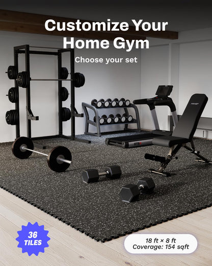 AIRHOP 0.56in Thick 144 Sq Ft Exercise Equipment Mats, 36 Tiles Upgraded Rubber Top with High Density EVA Foam, Large Interlocking Puzzle Gym Flooring for Home Gym, Heavy Weight Workout, 24 x 24in