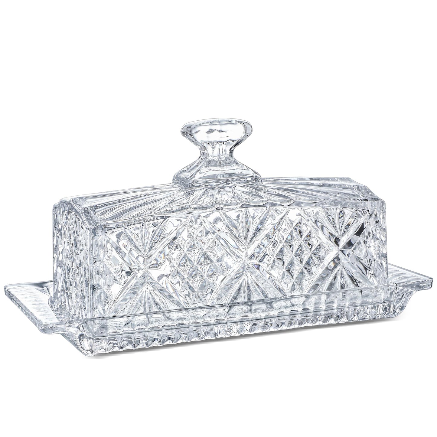 Crystal Covered Butter Dish,8inch Classic Glass 2-Piece Design Butter Keeper with Lid | Butter Holder | Dishwasher Safe