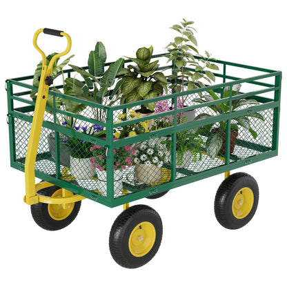 1400 Lbs Load Capacity Garden Cart, Metal Multi-Function Heavy-Duty Steel Garden Wagon, 3-in-1 Cart with 13 Inch All-Terrain Tires and Removable Mesh Side Panels, 180° Rotating Handle, Outdoor Gardens