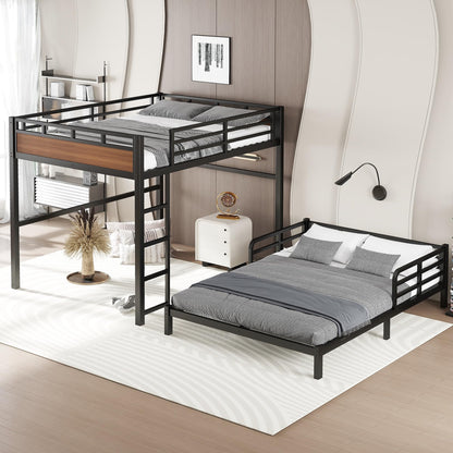 Bellemave Queen Over Queen Bunk Bed, Separable Bunk Beds for Kids & Adults, Converts to Loft Bed and Platform Bed, Heavy Duty Metal Bunkbed with Guardrails, No Box Spring Needed, Walnut