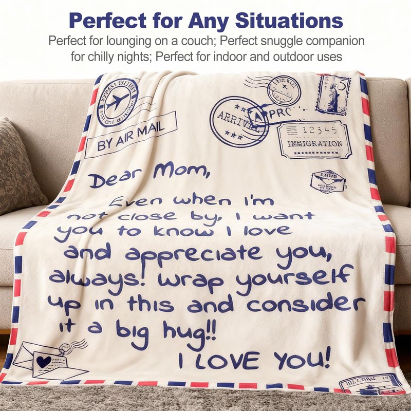 60 x 50 Inches Flannel Blanket for Mom Ultra-Soft Cozy Throw with Heartfelt Message Mother’s Day Birthday from Daughter or Son, Warm Decorative Sofa Blanket